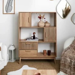 Bibliotheque en bois naturel h140cm - Kara