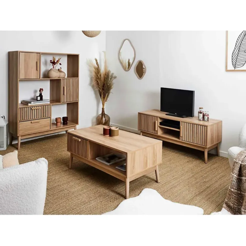 Bibliotheque en bois naturel h140cm - Kara