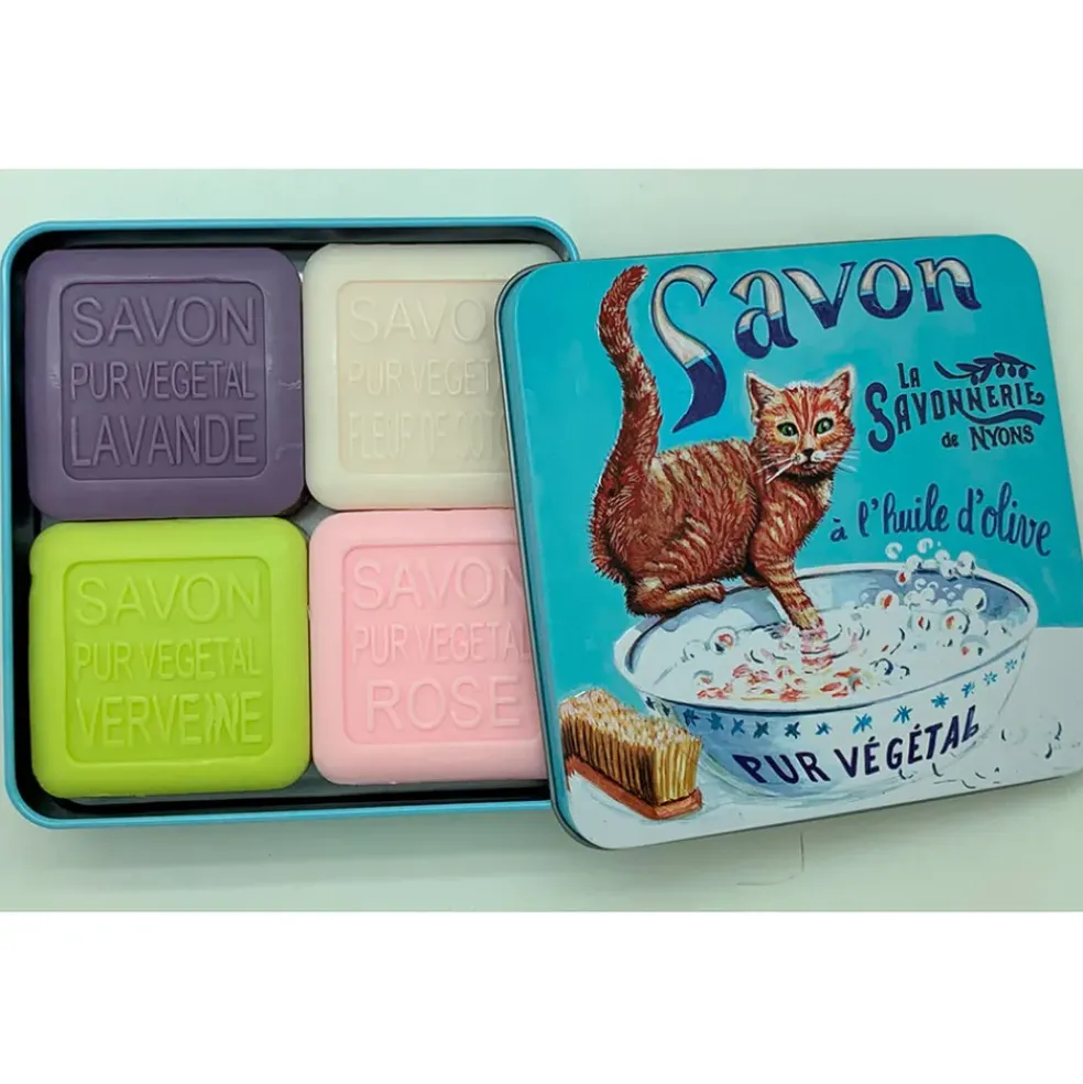 Boite metal de 4 savons chat roux