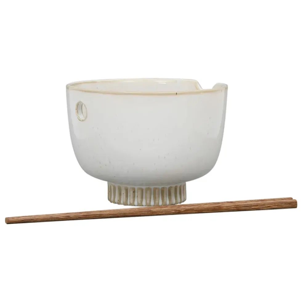 Bol en grès blanc et baguettes d14cm - Organic