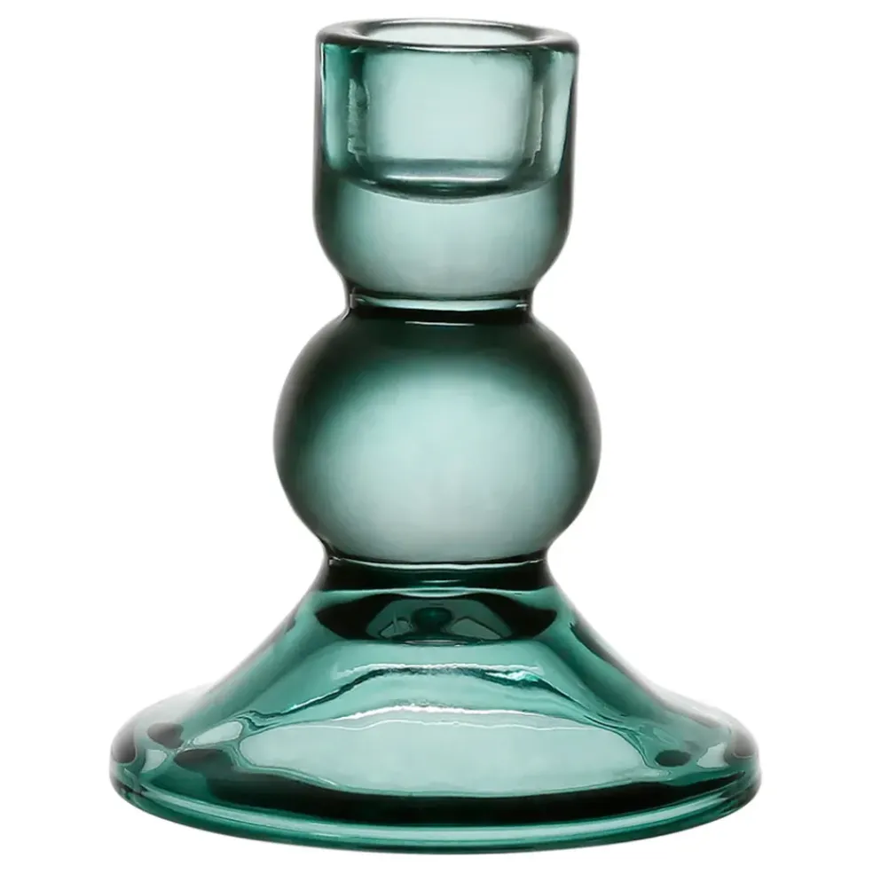 Bougeoir en verre vert d'eau h10cm - Alphe