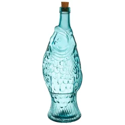 Bouteille poisson turquoise 1.1l en verre recyclé