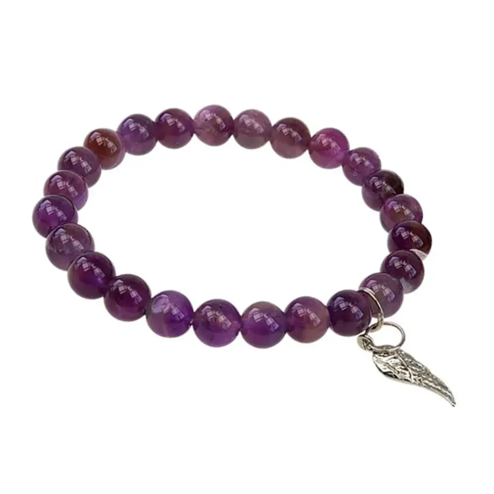 Bracelet améthyste perles rondes 8mm et aile d'ange