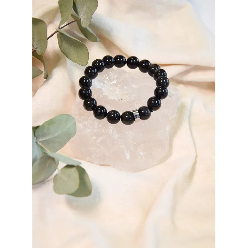 Bracelet obsidienne noire perles rondes 8mm