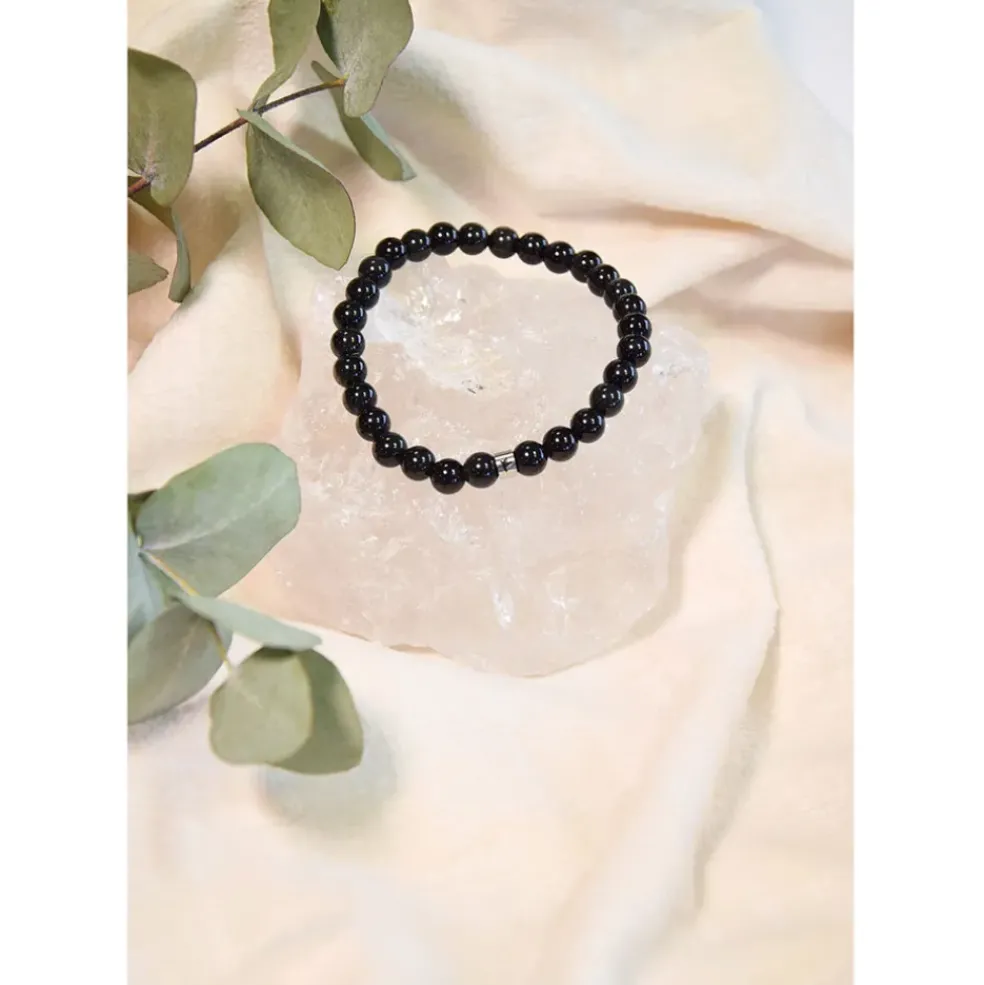 Bracelet obsidienne noire perles rondes 6mm