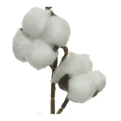Branche fleur de coton en plastique blanc h100cm