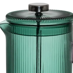 Cafetière à piston striée en verre borosilicate émeraude et rose 1L