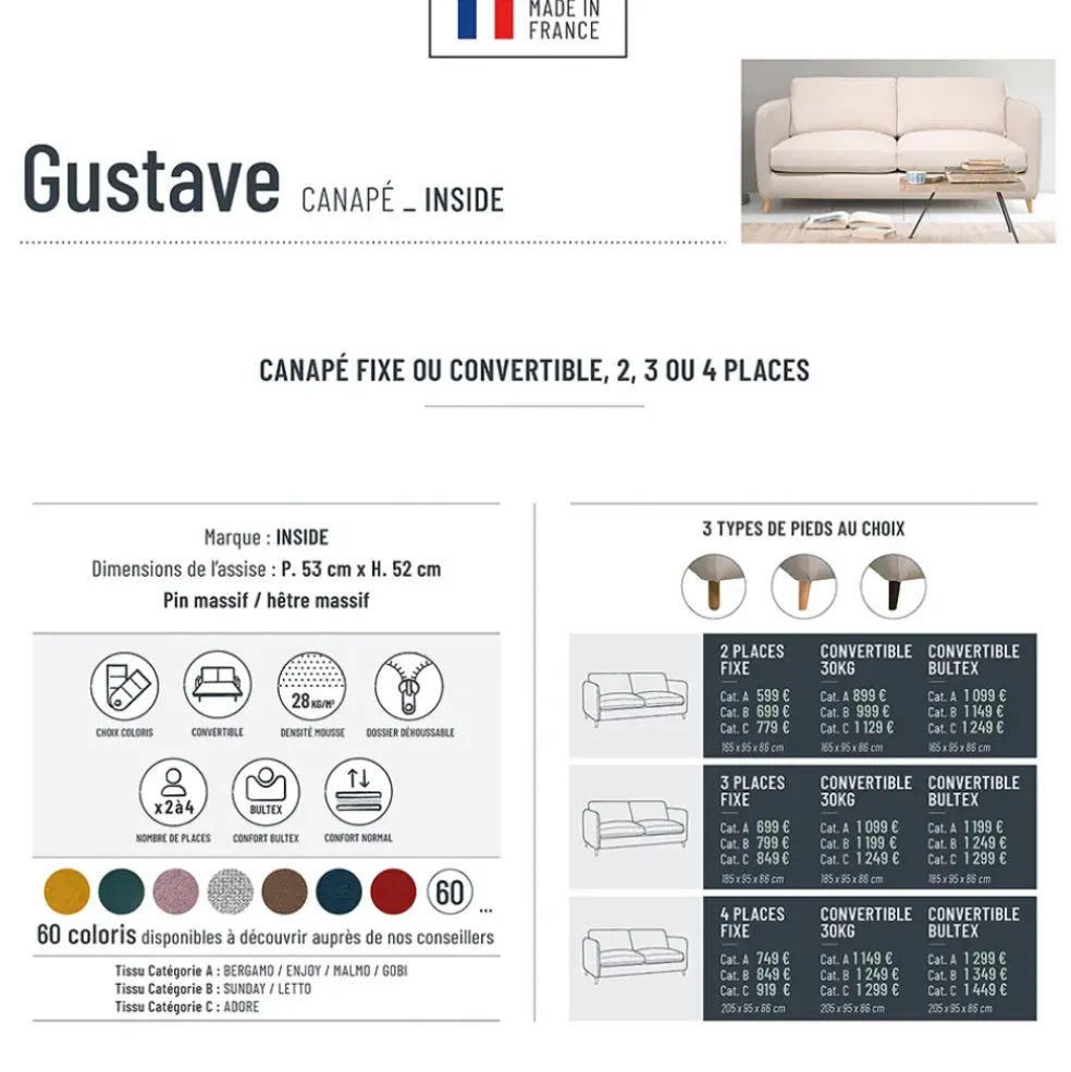 Canapé convertible 2 places Bultex Gustave - Tissu - Enjoy Anthracite