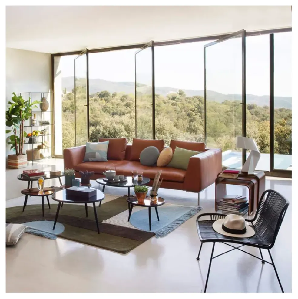 Canapé fixe 3 places en cuir vintage cognac - Montino