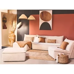 Canapé modulable 4 places avec pouf ivoire - Aubin