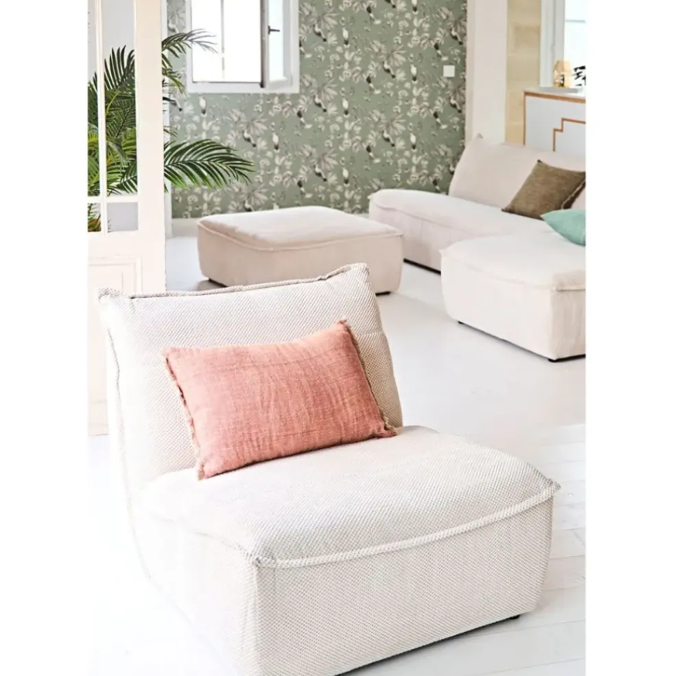 Canapé modulable 4 places avec pouf ivoire - Aubin