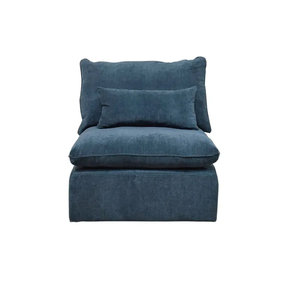 Canapé modulable 3 places bleu grisé avec pouf - Auguste