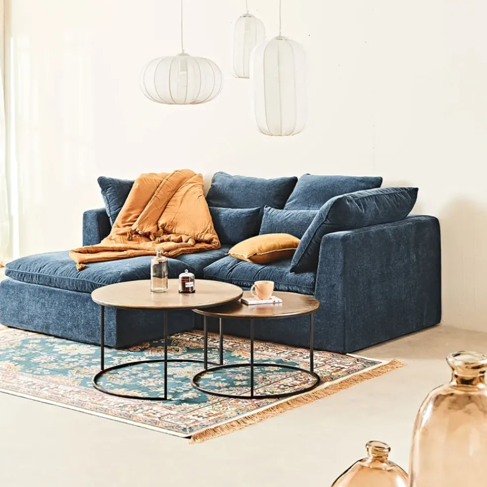 Canapé modulable 3 places bleu grisé avec pouf - Auguste