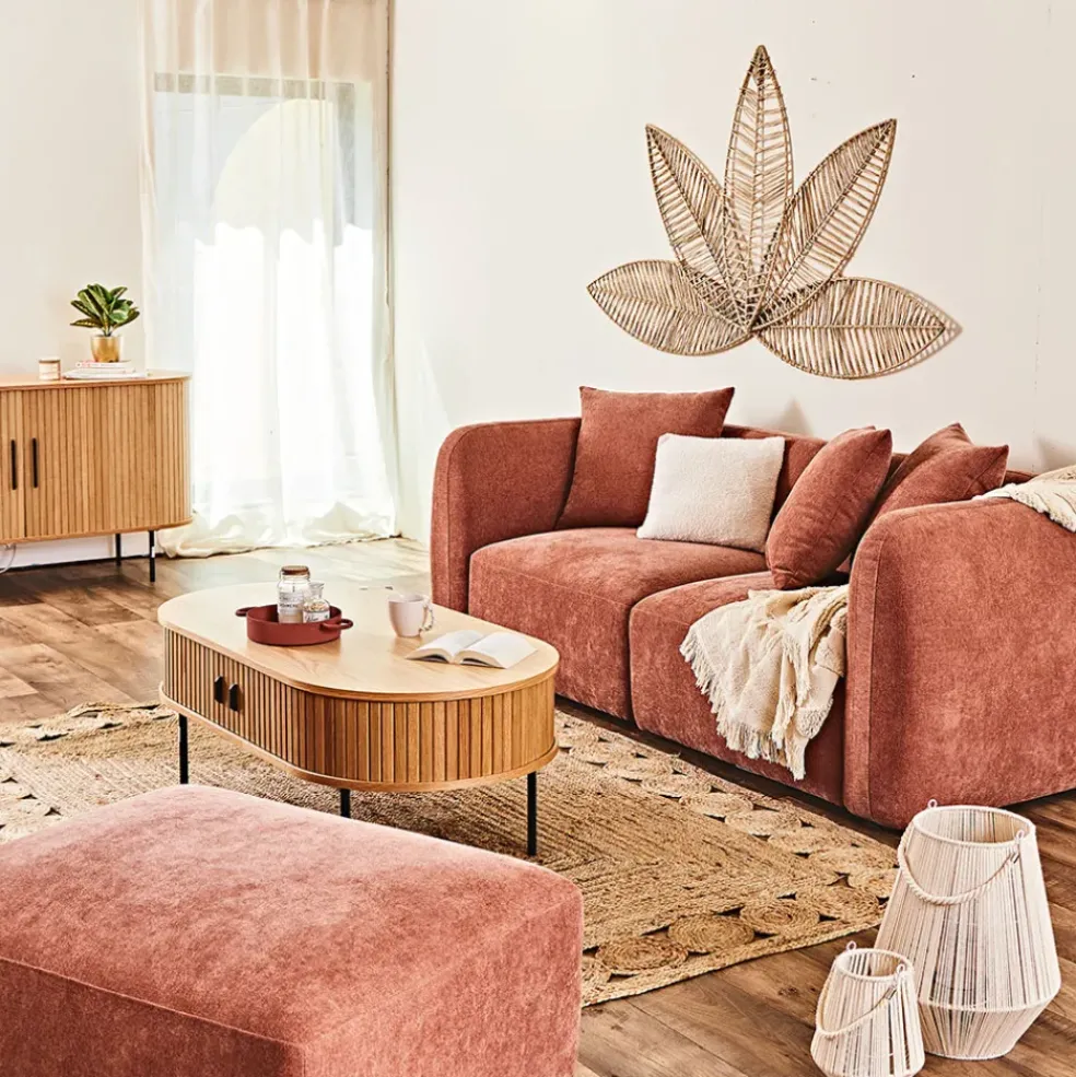 Canapé modulable 3 places terracotta avec pouf - Andrea