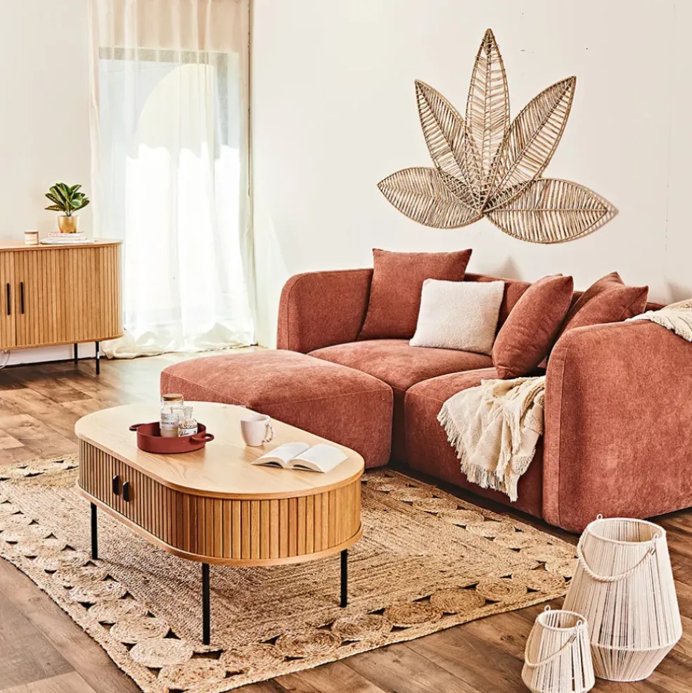 Canapé modulable 3 places terracotta avec pouf - Andrea
