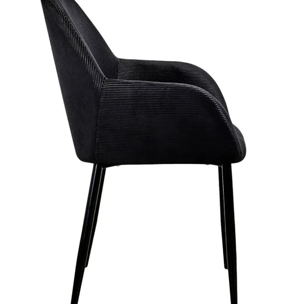 Chaise avec accoudoirs en velours côtelé noir - Julia
