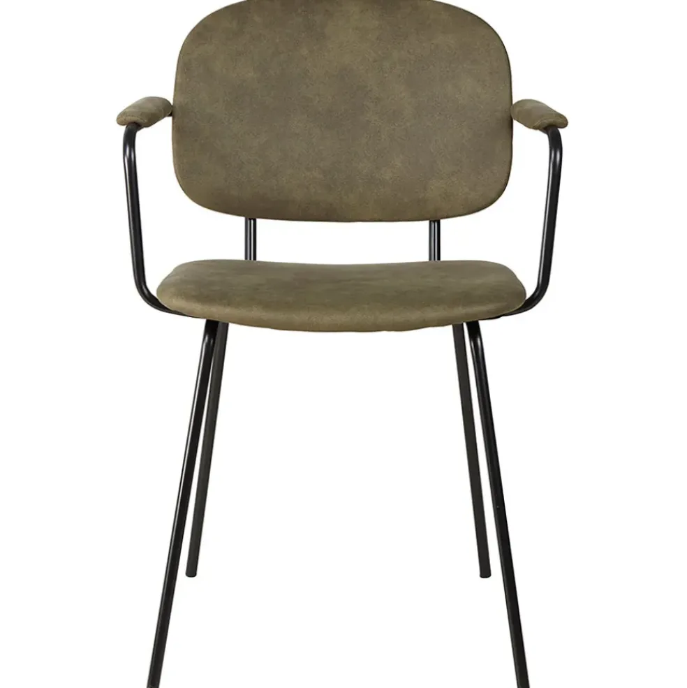 Chaise avec accoudoirs en tissu effet daim kaki - Aston