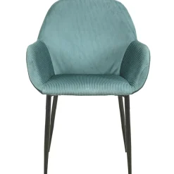 Chaise avec accoudoirs en velours côtelé bleu canard - Julia