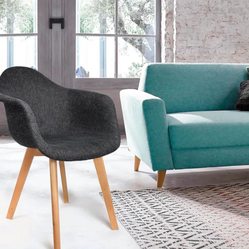Chaise avec accoudoirs en tissu grosse maille noir - Scarlett
