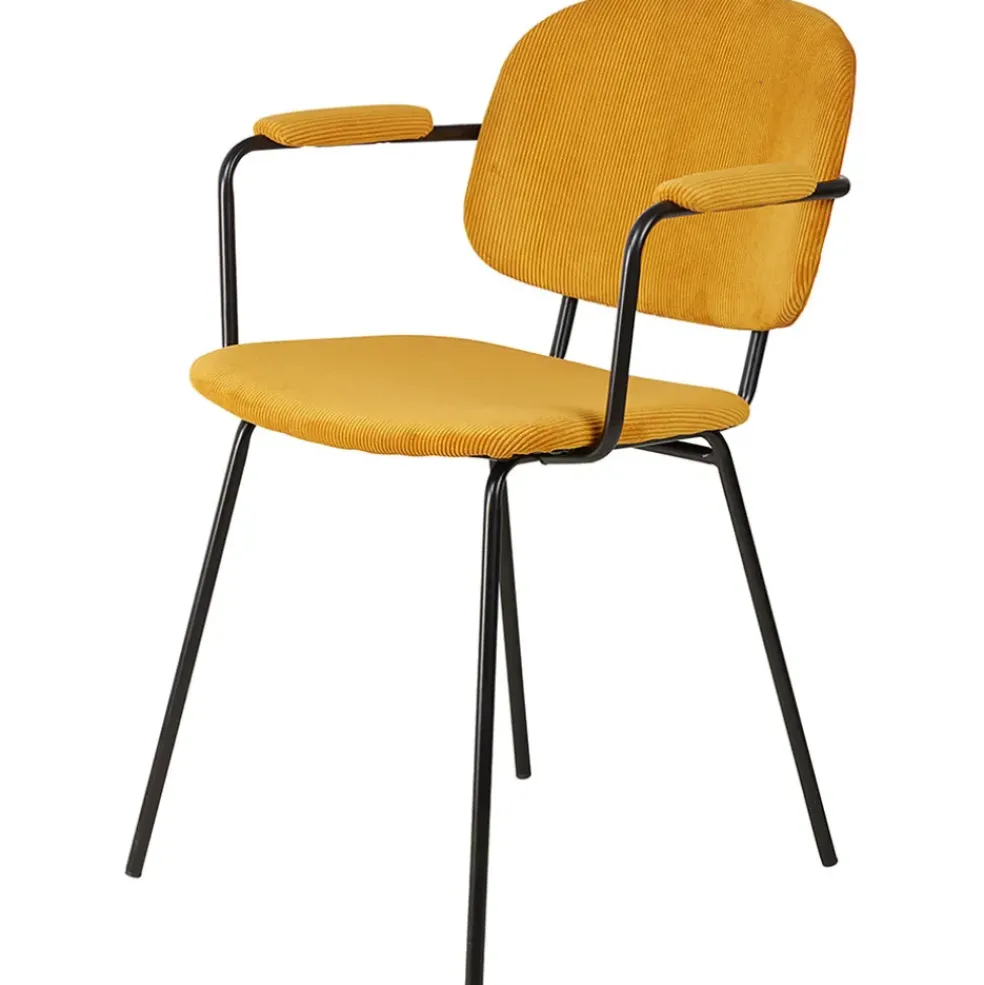 Chaise avec accoudoirs en velours côtelé curry - Aston