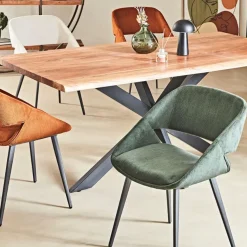 Chaise avec accoudoirs en velours côtelé vert foncé - Alma