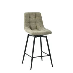 Chaise de bar pivotante en microfibre matelassé kaki - Lilly