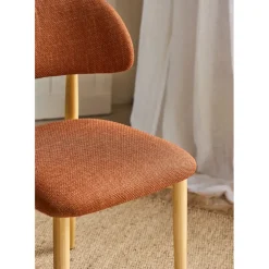 Chaise de salle à manger en tissu brique et hévéa - Elsy