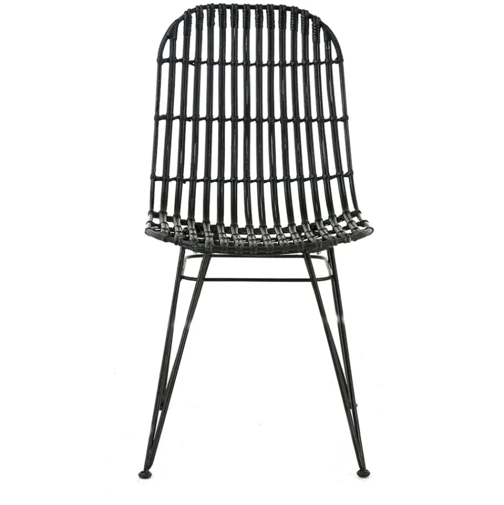 Chaise en rotin naturel et metal noir - KUBU