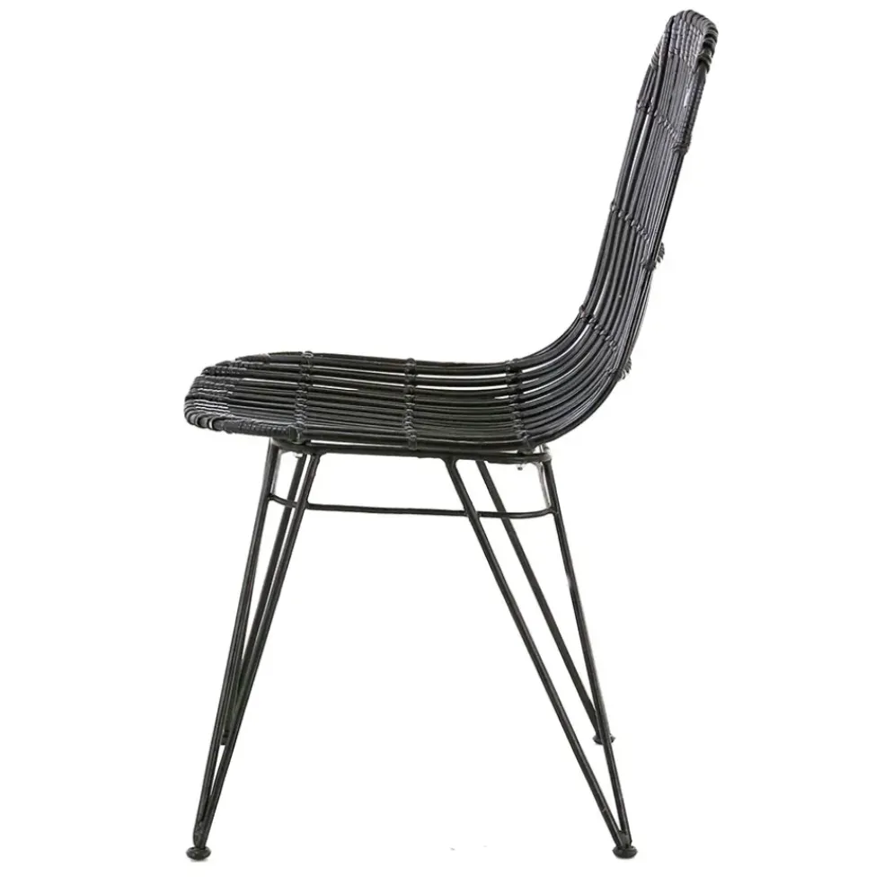 Chaise en rotin naturel et metal noir - KUBU