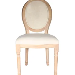 Chaise medaillon en bois d'hévea beige et cannage