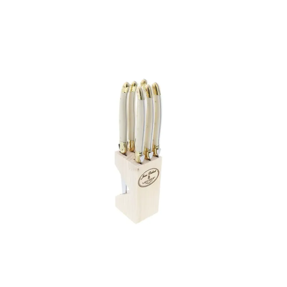 Coffret 6 couteaux steak en bloc bois naturel et boite