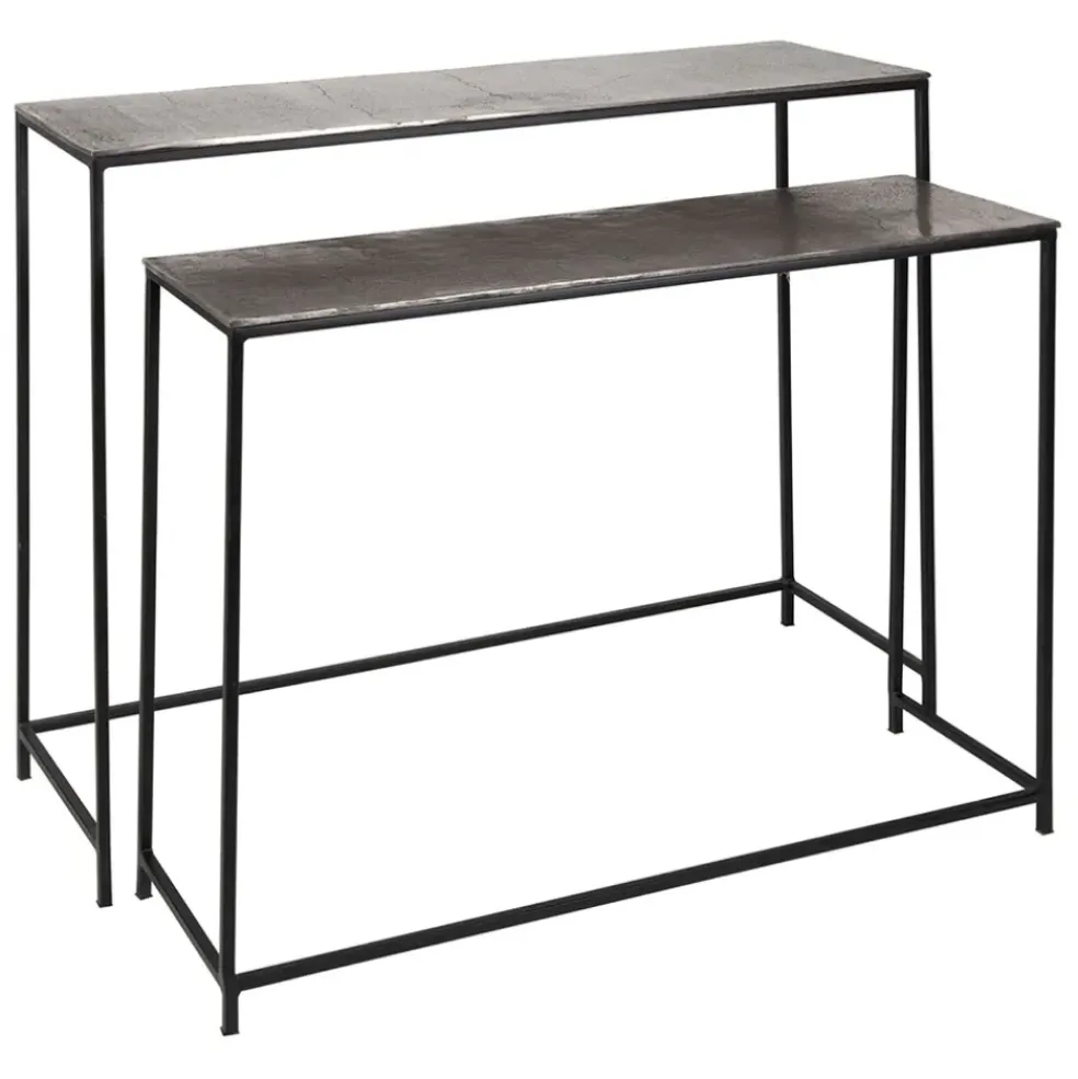 Console gigogne (x2) en fer argenté - Felia