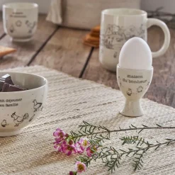 Coquetier Maison du bonheur en grès blanc moucheté - La Ferme