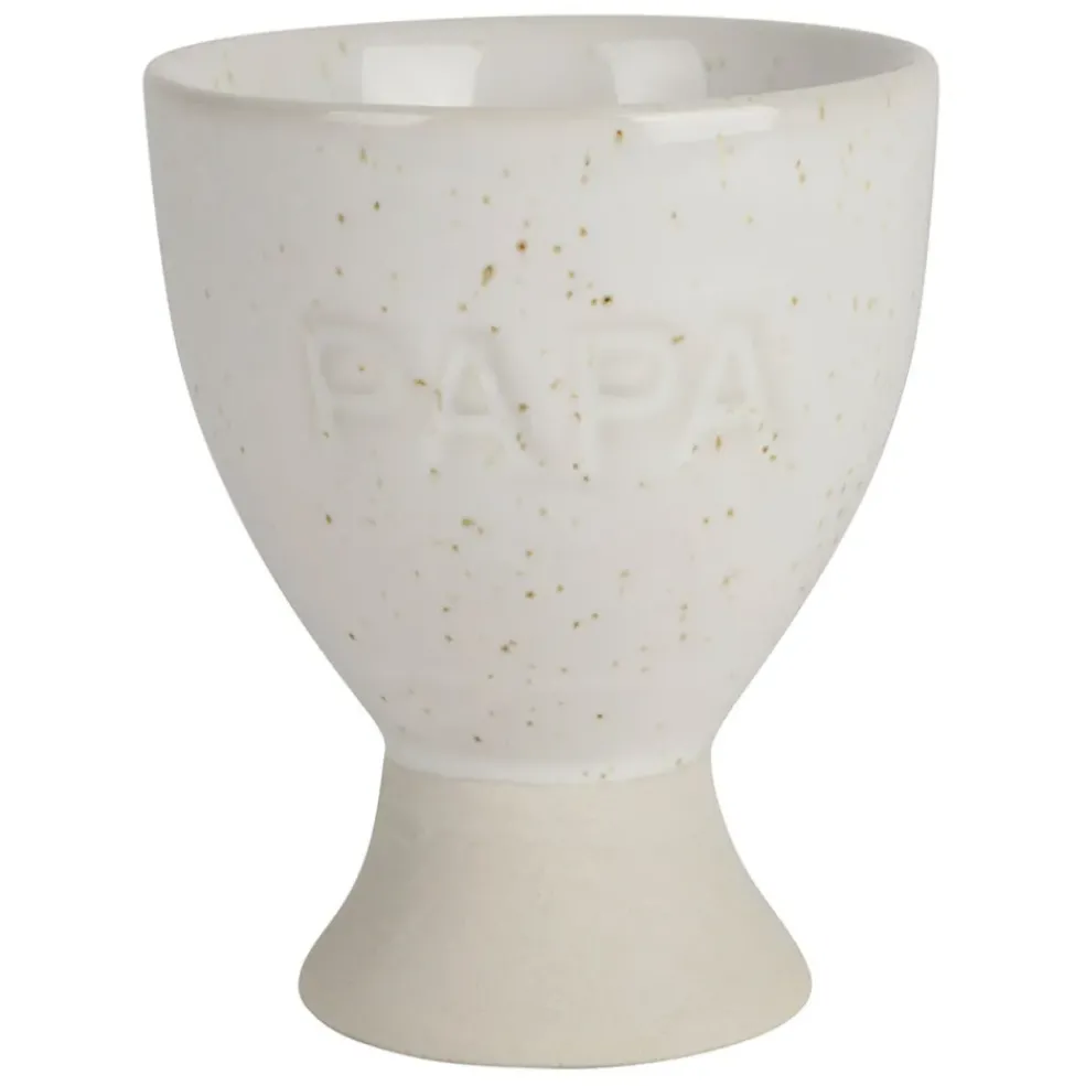 Coquetier papa en grès écru moucheté