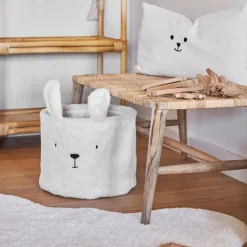 Corbeille ourson en velours écru h25cm - Songes