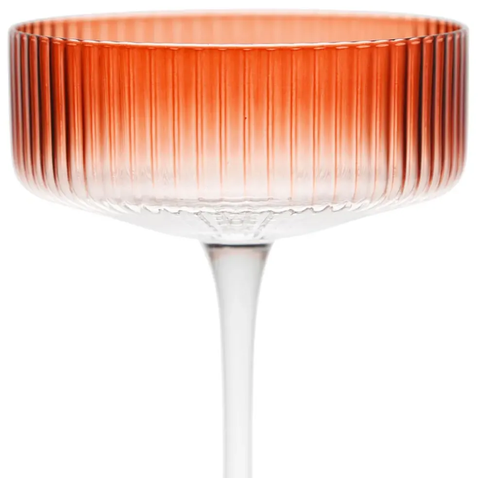 Coupe champagne striée en verre terracotta - Funny