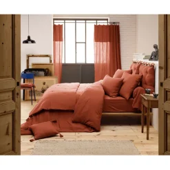Couvre lit en gaze de coton terracotta 90x200cm - Gaia
