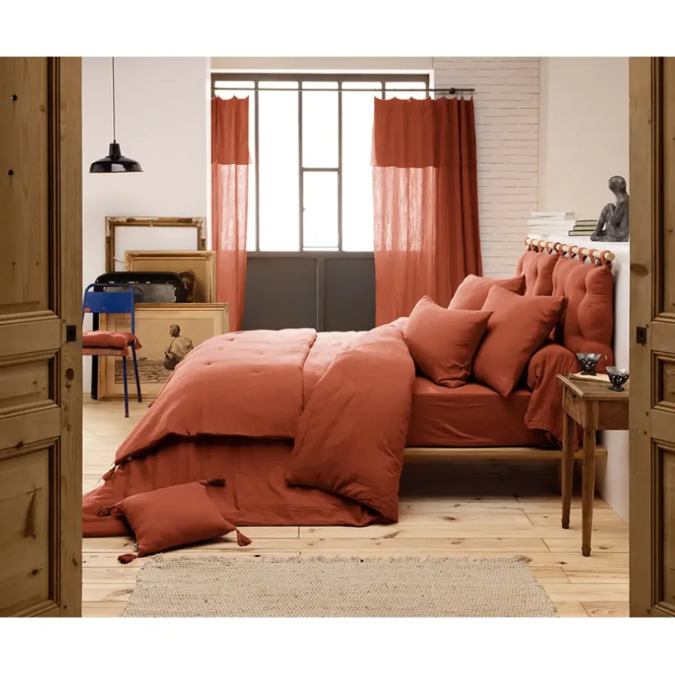 Couvre lit en gaze de coton terracotta 90x200cm - Gaia