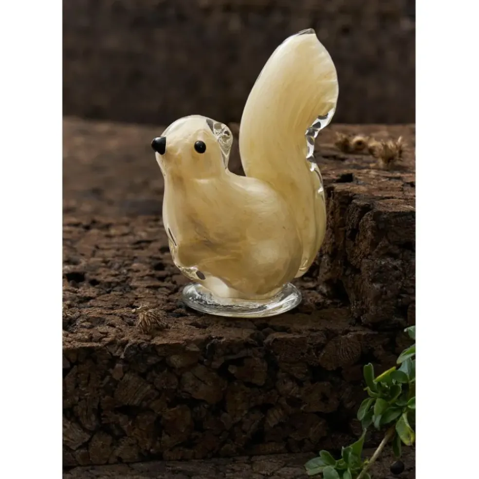 Déco écureil en verre beige h11cm