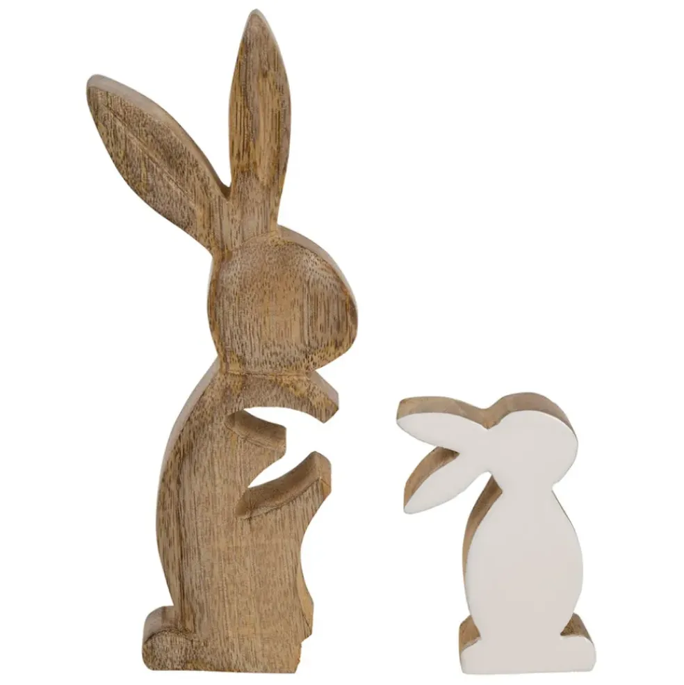 Déco duo lapin en manguier naturel et blanc - Floreal
