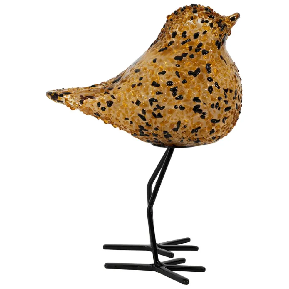 Déco moineau en verre ambre et noir - Serin