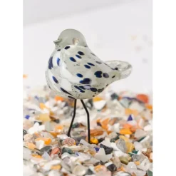 Déco moineau en verre blanc et bleu pailleté - Serin
