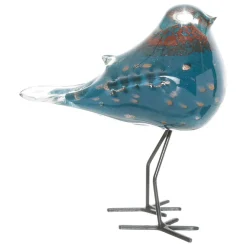Déco Moineau Serin blanc et bleu 13X8H15cm