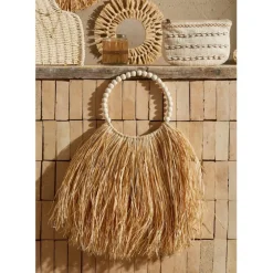 Déco ronde murale en raphia naturel - blue sand