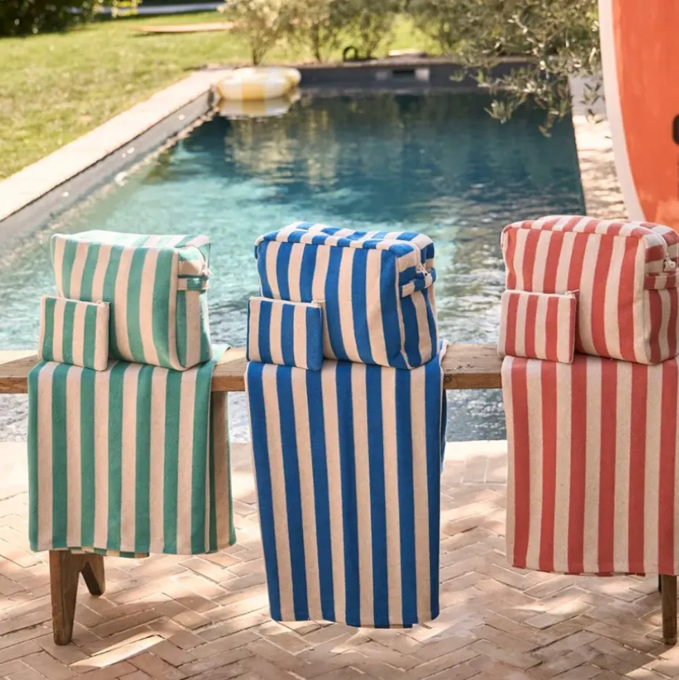 Drap de plage en coton rayé indigo et blanc 180x90cm - Palma