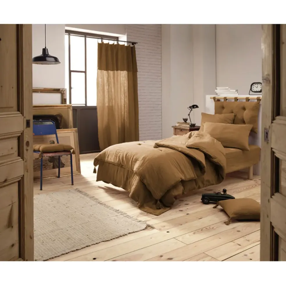 Drap housse camel en gaze de coton 140x190cm - Gaia