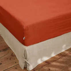 Drap housse en lin lavé paprika 140x190cm - Soline