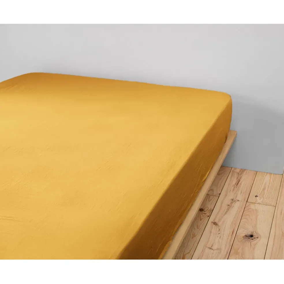Drap housse safran en gaze de coton 160x200cm - Gaia