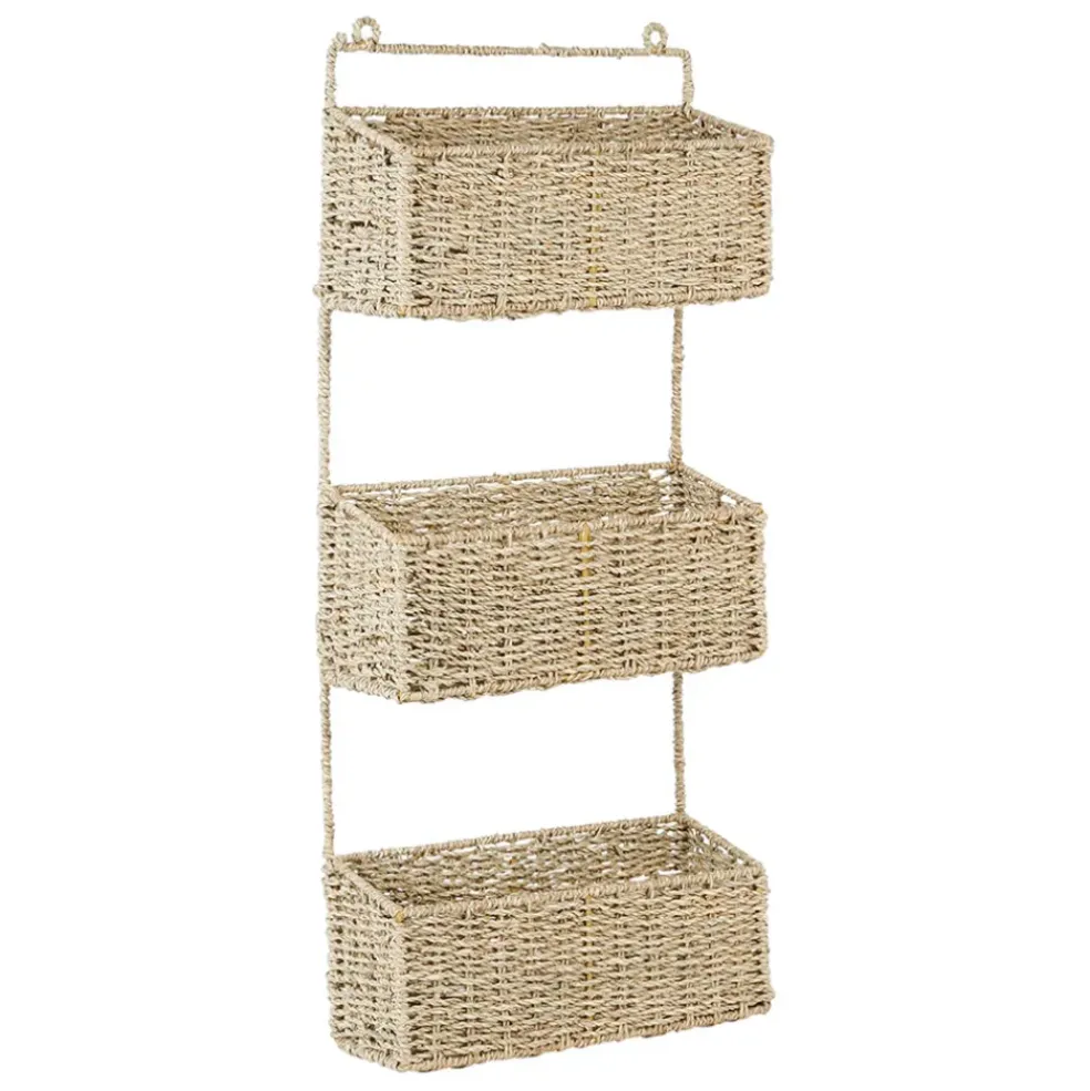 Etagere murale 3 paniers recif naturel en jonc de mer