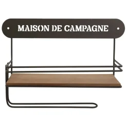 Etagère murale avec dévodoir en fer brun et sapin - Maison De Campa